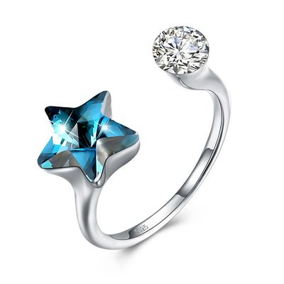 GV de Diamond Ring d'étoile de 10x17mm 3.23g 925 Sterling Silver Rings Platinum Plated