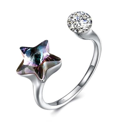 GV de Diamond Ring d'étoile de 10x17mm 3.23g 925 Sterling Silver Rings Platinum Plated