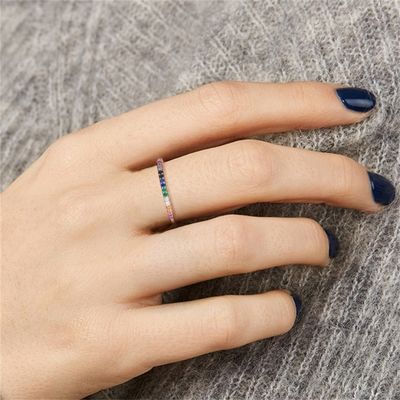 anneau sans plomb de couleur d'arc-en-ciel d'ODM de 21.1mm 1.2g Sterling Silver Jewelry Rings