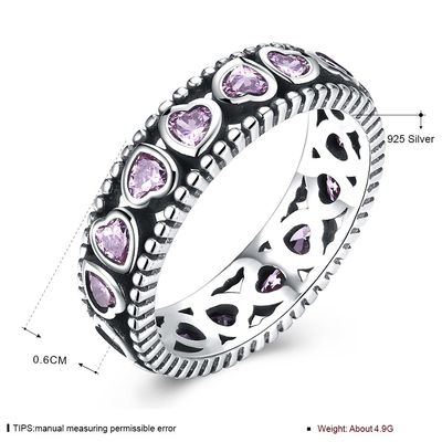 Le coeur capricieux de rose de la couronne des Reines pavent Diamond Ring que S925 Diamant-a encroûté Ring de dames