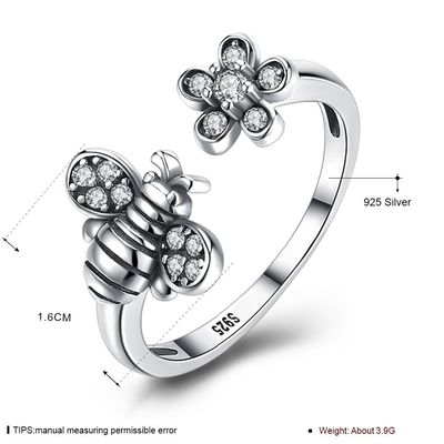Anneau mignon de fleur d'abeille réglable de Sterling Silver 925