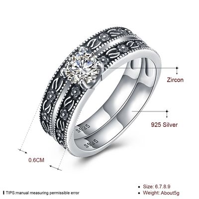 Ensemble de haute qualité d'anneaux de mariage de fiançailles de Sterling Silver Diamond Studded Cluster du classique 925