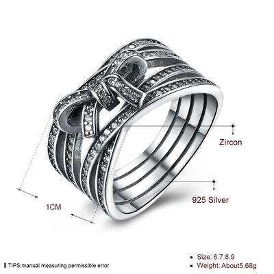 925 Sterling Silver Bowknot Finger Ring avec le cadeau de bijoux de Crystal Women Ring European Original