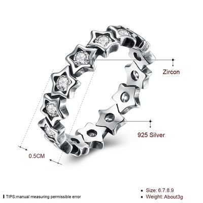 Cadeau du jour de 925 de Sterling Silver Rings Paved Cubic de Zircon d'étoile de doigt mères de Ring For Women Silver Jewelry