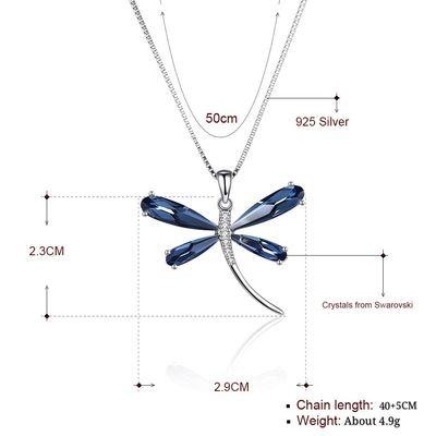 29mm 5 GV pendants de collier de l'argent S925 du collier 20in de libellule de gramme