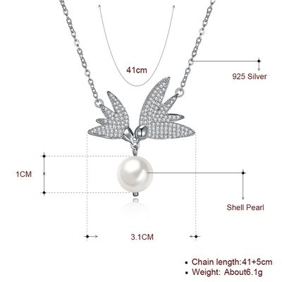 chaîne 6.1g Sterling Silver Jewelry Necklaces du papillon 14,7 d'eau douce de perle de 10mm »