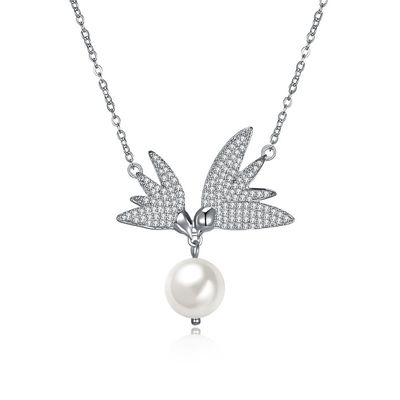 chaîne 6.1g Sterling Silver Jewelry Necklaces du papillon 14,7 d'eau douce de perle de 10mm »