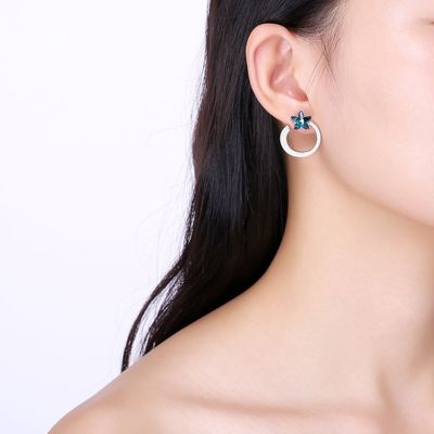 boucles d'oreille argentées solides du cadeau 5A CZ de boucles d'oreille de cercle d'étoile de 7.2g 2.6x2.1cm