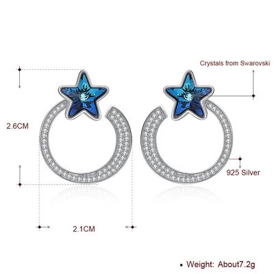 boucles d'oreille argentées solides du cadeau 5A CZ de boucles d'oreille de cercle d'étoile de 7.2g 2.6x2.1cm