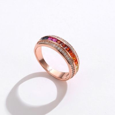 Zircon coloré de luxe Ring Women Jewelry d'arc-en-ciel de mode de Rose Gold Plated Silver 925