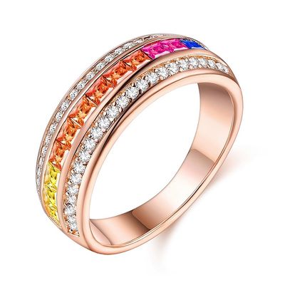 Zircon coloré de luxe Ring Women Jewelry d'arc-en-ciel de mode de Rose Gold Plated Silver 925