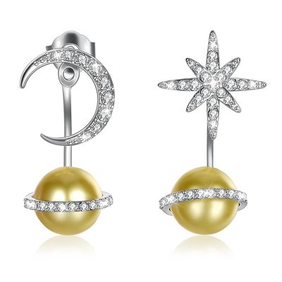 étoile 3.73g de 14.11mm et boucles d'oreille argentées du cadeau 925 de Kwanzaa de goujons de boucles d'oreille de lune