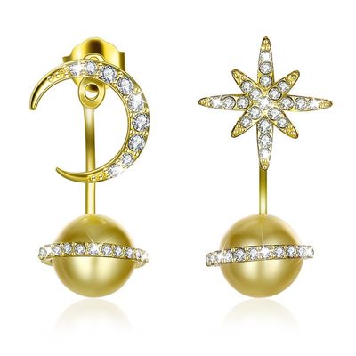 étoile 3.73g de 14.11mm et boucles d'oreille argentées du cadeau 925 de Kwanzaa de goujons de boucles d'oreille de lune