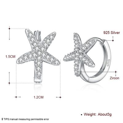 boucle d'oreille de zircon d'étoiles de mer de 1x1cm 1.32g Sterling Silver Jewelry Earrings 5A