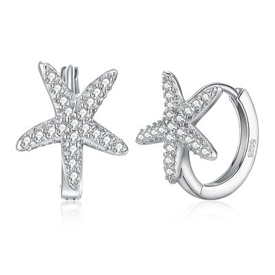 boucle d'oreille de zircon d'étoiles de mer de 1x1cm 1.32g Sterling Silver Jewelry Earrings 5A