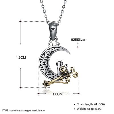 Dames Sterling Silver Necklaces de partie de GV de Cat Necklace de lune de 5,1 grammes 19mm