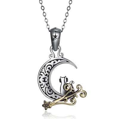 Dames Sterling Silver Necklaces de partie de GV de Cat Necklace de lune de 5,1 grammes 19mm