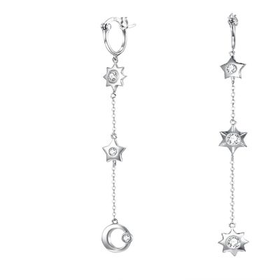 GV de boucles d'oreille de baisse d'alliage d'étoile de 1.75g 3.7in Sterling Silver Jewelry Earrings Moon