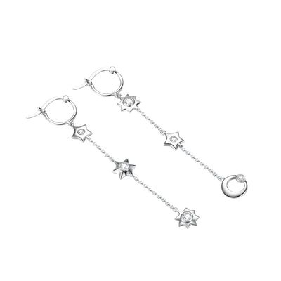 GV de boucles d'oreille de baisse d'alliage d'étoile de 1.75g 3.7in Sterling Silver Jewelry Earrings Moon