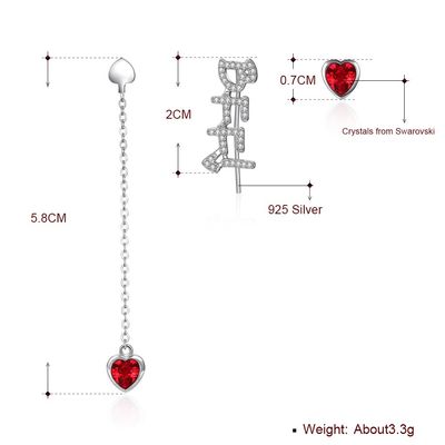 ODM à chaînes de boucles d'oreille de longue baisse de 0.58m 3.3g Sterling Silver Heart Earrings Zircon