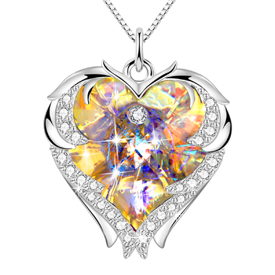 Cadeaux de 18 pouces 8,2 pour la maman du grand collier de coeur de fille avec Austrian crystal Crystal Necklace For Girlfriend jaune