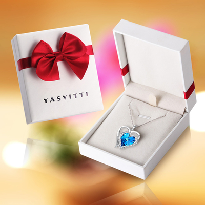 cristal bleu 925 Sterling Silver de Austrian crystal de double de coeur de 0.79x0.98in collier de croix