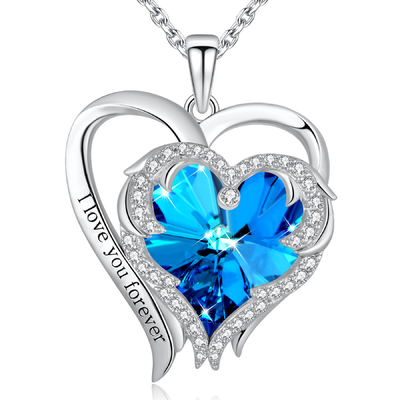 cristal bleu 925 Sterling Silver de Austrian crystal de double de coeur de 0.79x0.98in collier de croix