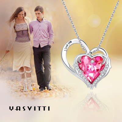 Cristal rose sans plomb de Sterling Silver Heart Pendant Necklace 1.18x0.98in Austrian crystal